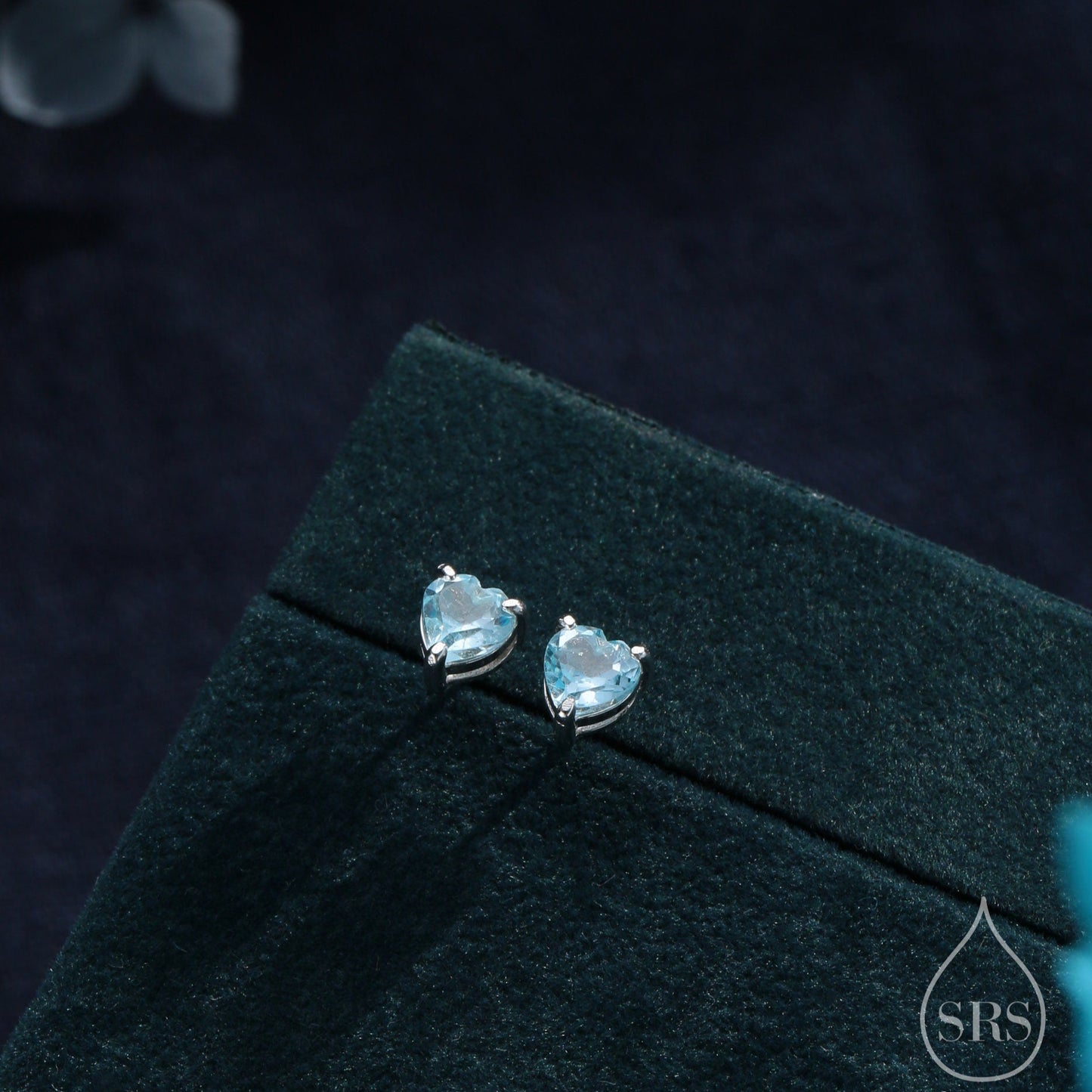 Natural Blue Topaz Stone Heart Stud Earrings in Sterling Silver - 5mm Genuine Blue Topaz Crystal Stud Earrings - Semi Precious Gemstone