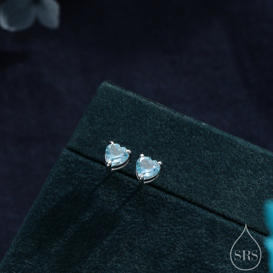 Natural Blue Topaz Stone Heart Stud Earrings in Sterling Silver - 5mm Genuine Blue Topaz Crystal Stud Earrings - Semi Precious Gemstone