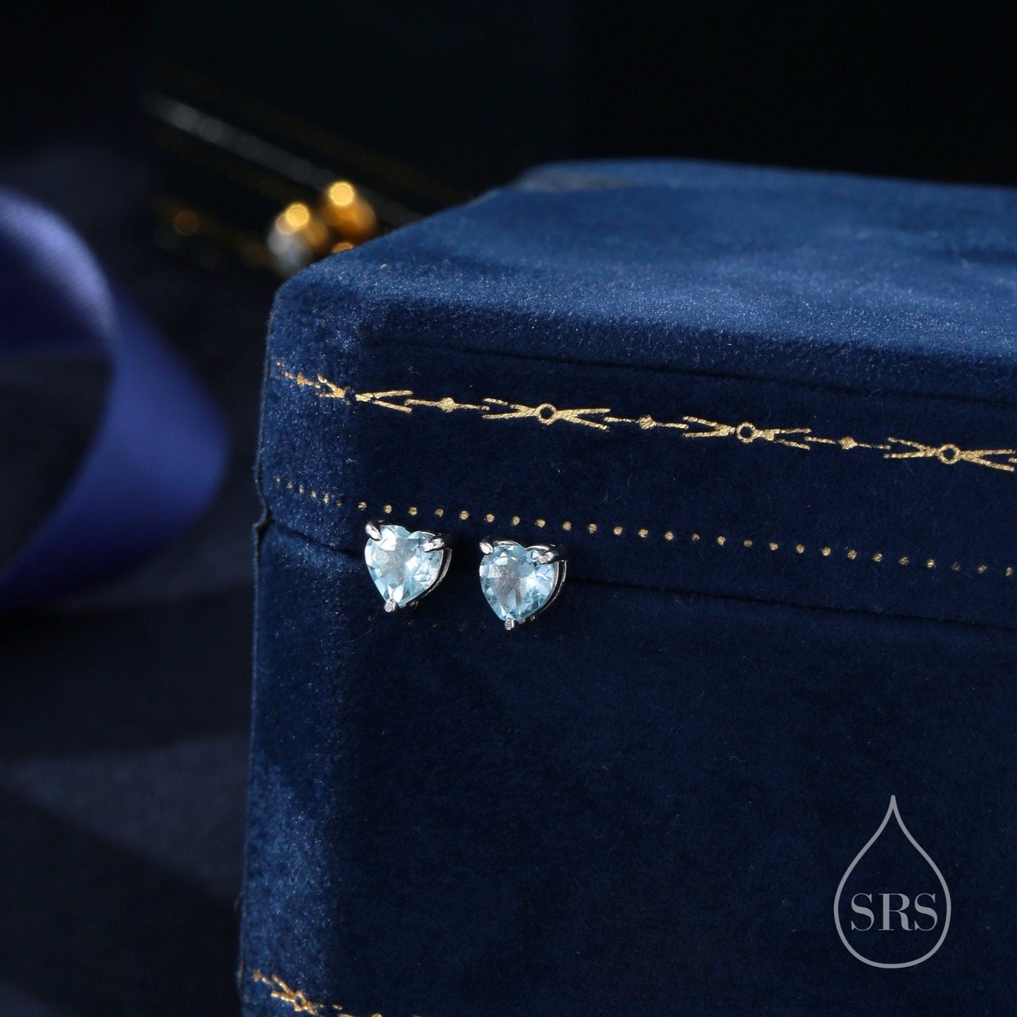 Natural Blue Topaz Stone Heart Stud Earrings in Sterling Silver - 5mm Genuine Blue Topaz Crystal Stud Earrings - Semi Precious Gemstone