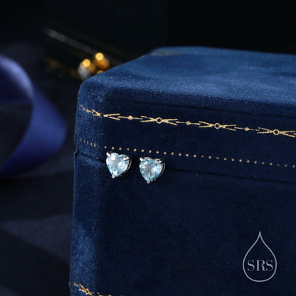 Natural Blue Topaz Stone Heart Stud Earrings in Sterling Silver - 5mm Genuine Blue Topaz Crystal Stud Earrings - Semi Precious Gemstone