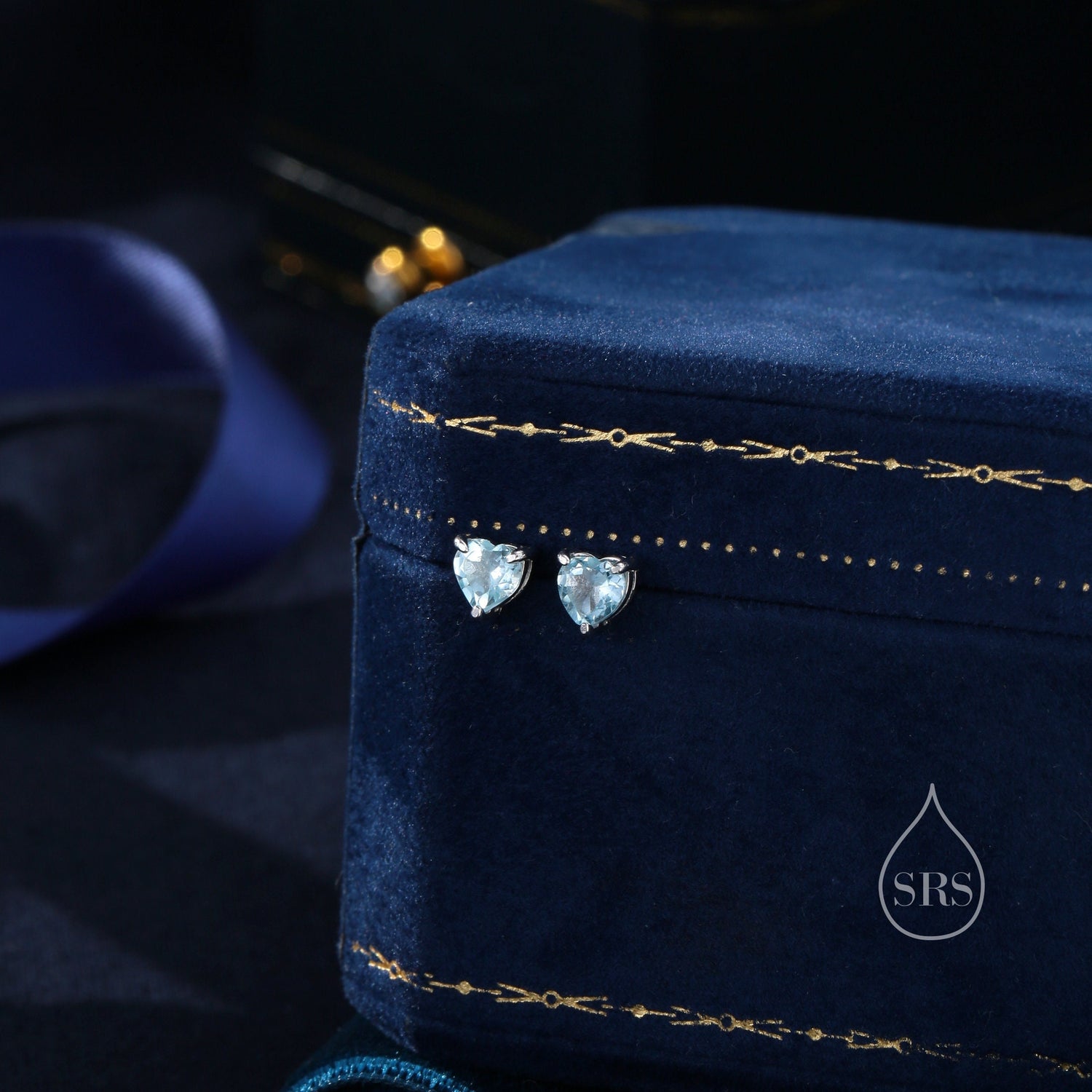 Natural Blue Topaz Stone Heart Stud Earrings in Sterling Silver - Silver or Gold, 5mm Genuine Blue Topaz Crystal Stud Earrings
