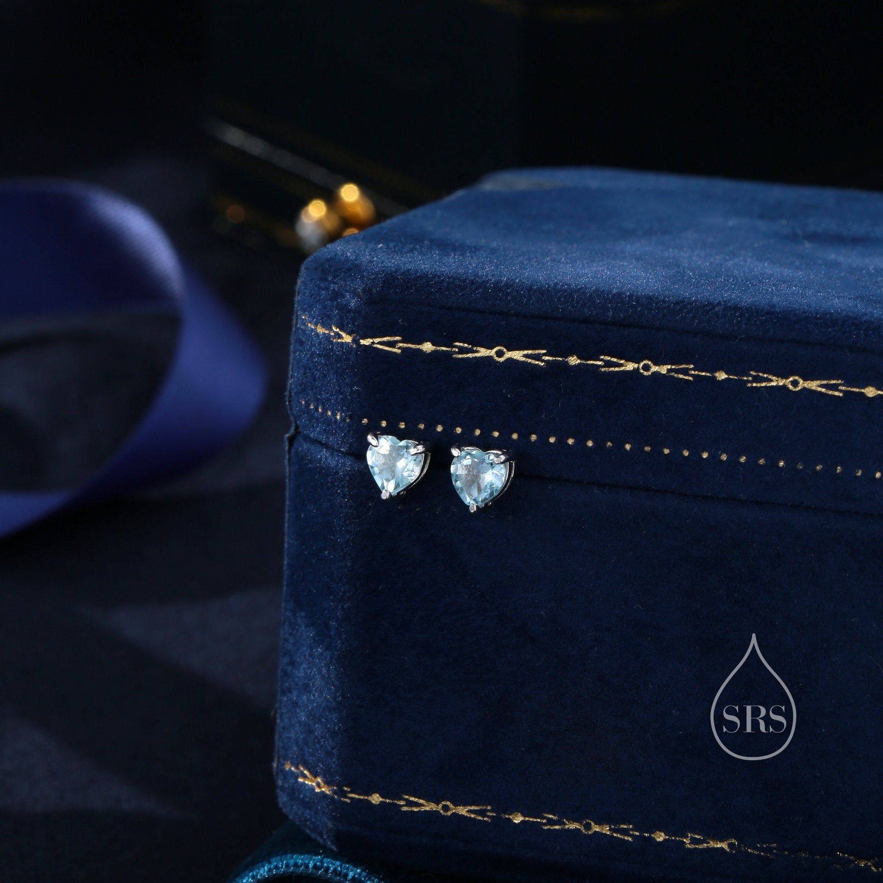 Natural Blue Topaz Stone Heart Stud Earrings in Sterling Silver - Silver or Gold, 5mm Genuine Blue Topaz Crystal Stud Earrings