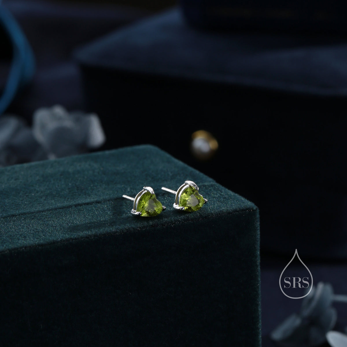 Natural Peridot Stone Heart Stud Earrings in Sterling Silver - 5mm Genuine Peridot Crystal Stud Earrings - Semi Precious Gemstone