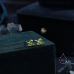 Natural Peridot Stone Heart Stud Earrings in Sterling Silver - 5mm Genuine Peridot Crystal Stud Earrings - Semi Precious Gemstone
