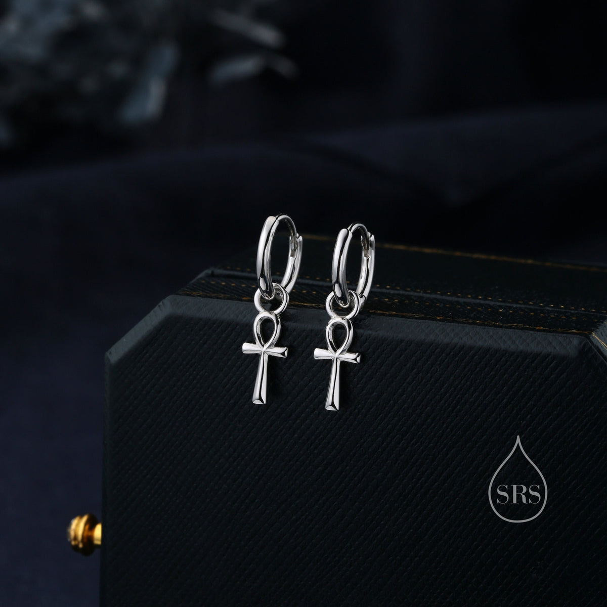 Ankh Huggie Hoop Earrings in Sterling Silver, Silver, Gold or Rose Gold, Egyptian Hieroglyphics Earrings, Ankh Earrings, Detachable Charms