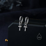 Ankh Huggie Hoop Earrings in Sterling Silver, Silver, Gold or Rose Gold, Egyptian Hieroglyphics Earrings, Ankh Earrings, Detachable Charms