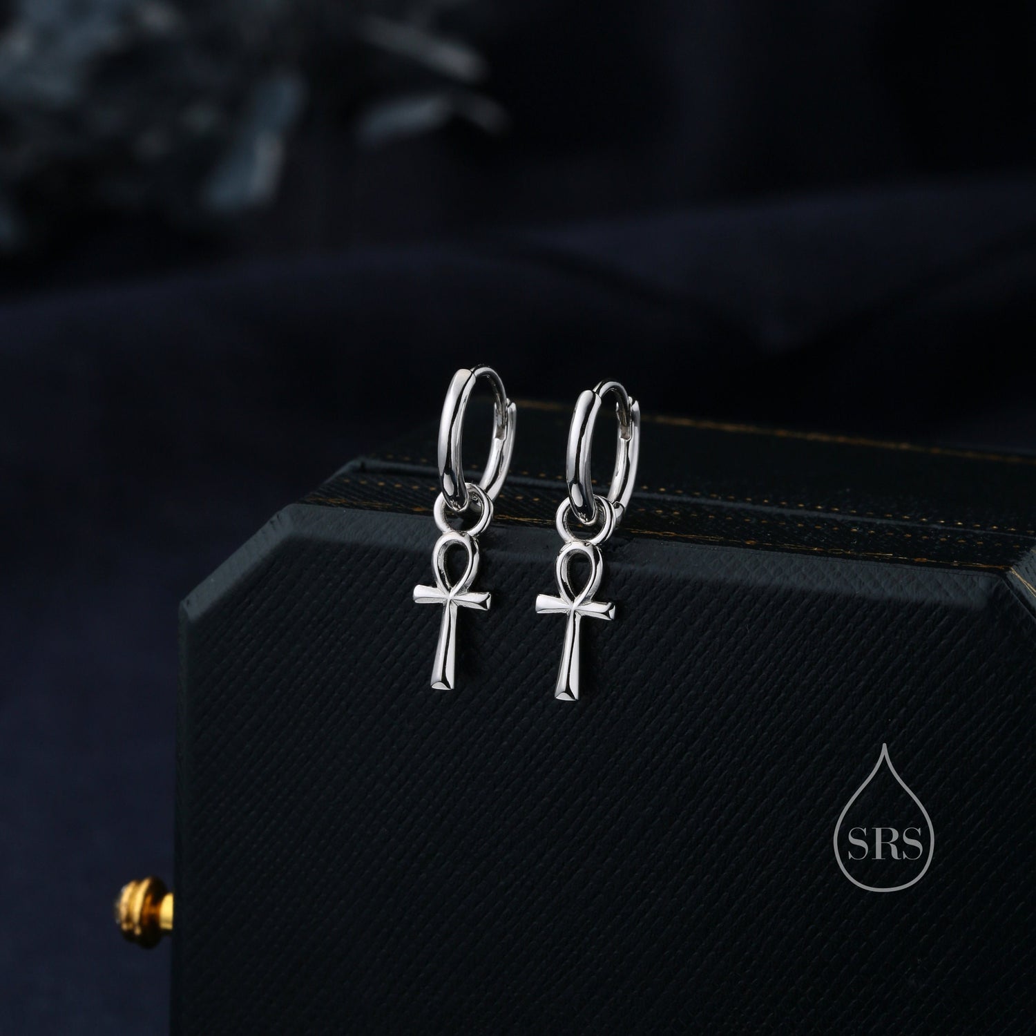 Ankh Huggie Hoop Earrings in Sterling Silver, Silver, Gold or Rose Gold, Egyptian Hieroglyphics Earrings, Ankh Earrings, Detachable Charms