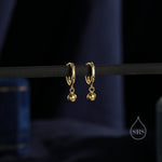 Tiny Dangle Ball Hoop Earrings in Sterling Silver, 8mm Dangle Hoop Earrings, Silver, Gold or Rose Gold， Silver Ball Huggie Hoops