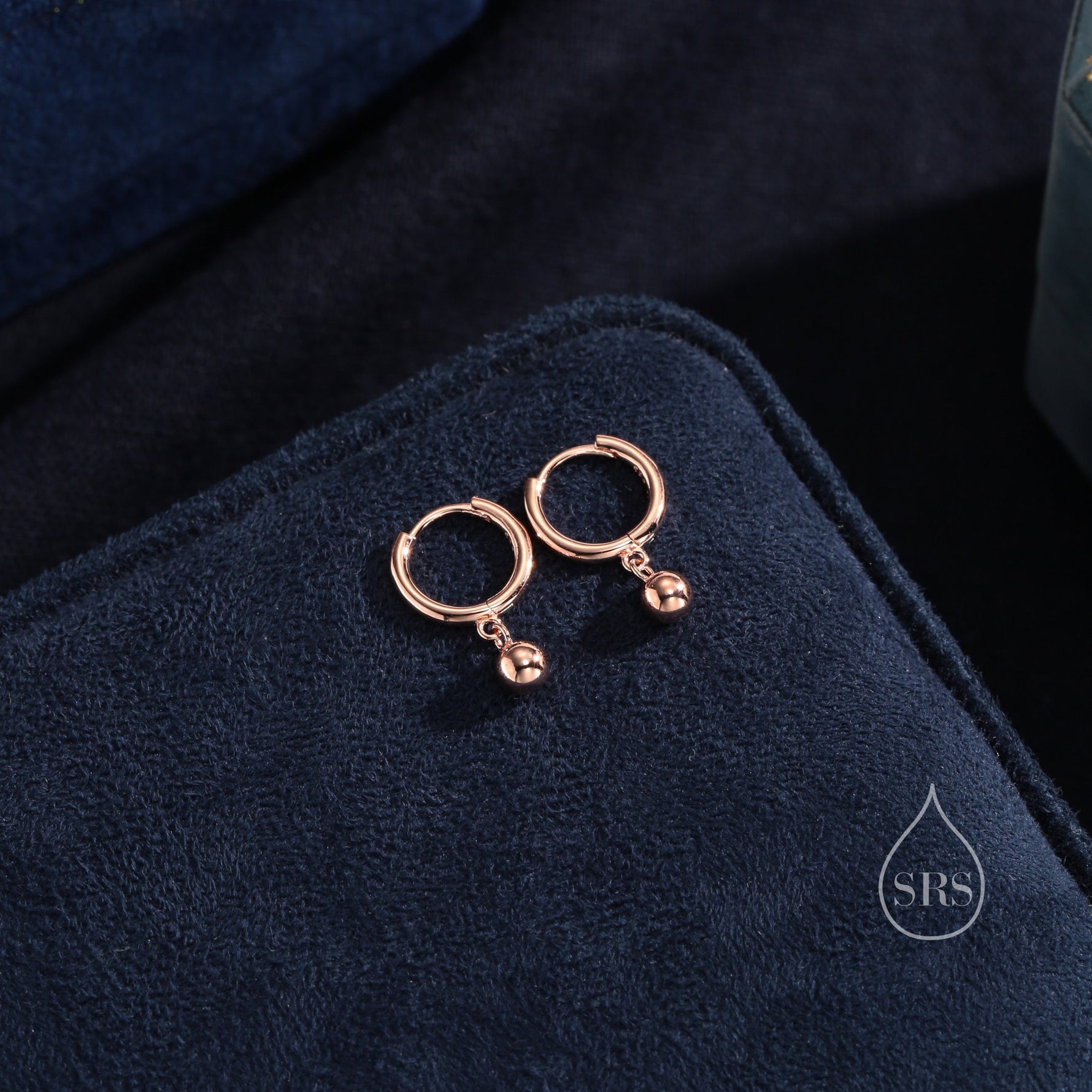 Tiny Dangle Ball Hoop Earrings in Sterling Silver, 8mm Dangle Hoop Earrings, Silver, Gold or Rose Gold， Silver Ball Huggie Hoops