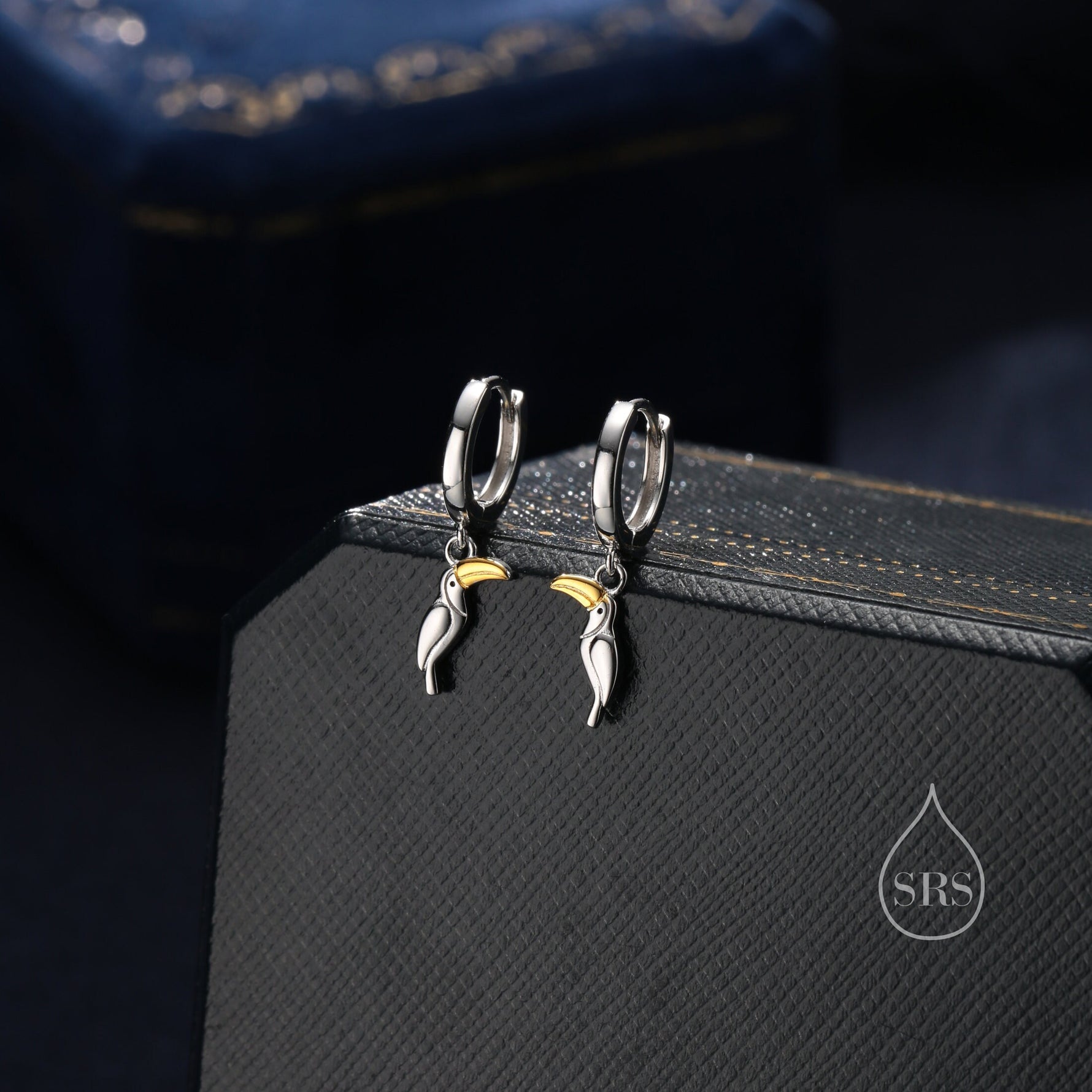 Super Cute Toucan Bird Huggie Hoop Earrings in Sterling Silver - Cute Bird Hoop Earrings, Toucan Earrings