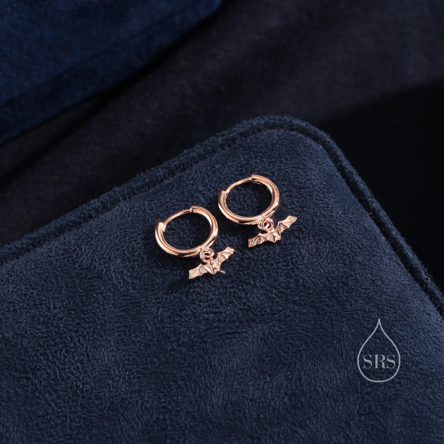 Extra Tiny Bat Huggie Hoop Earrings in Sterling Silver, Silver or Gold or Rose Gold, Bat Earrings, Small Bat Huggies