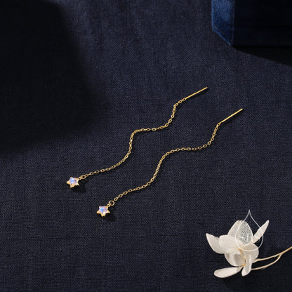 Moonstone Star Threader Earrings in Sterling Silver, Silver or Gold, Lab Moonstone Star Ear Threaders