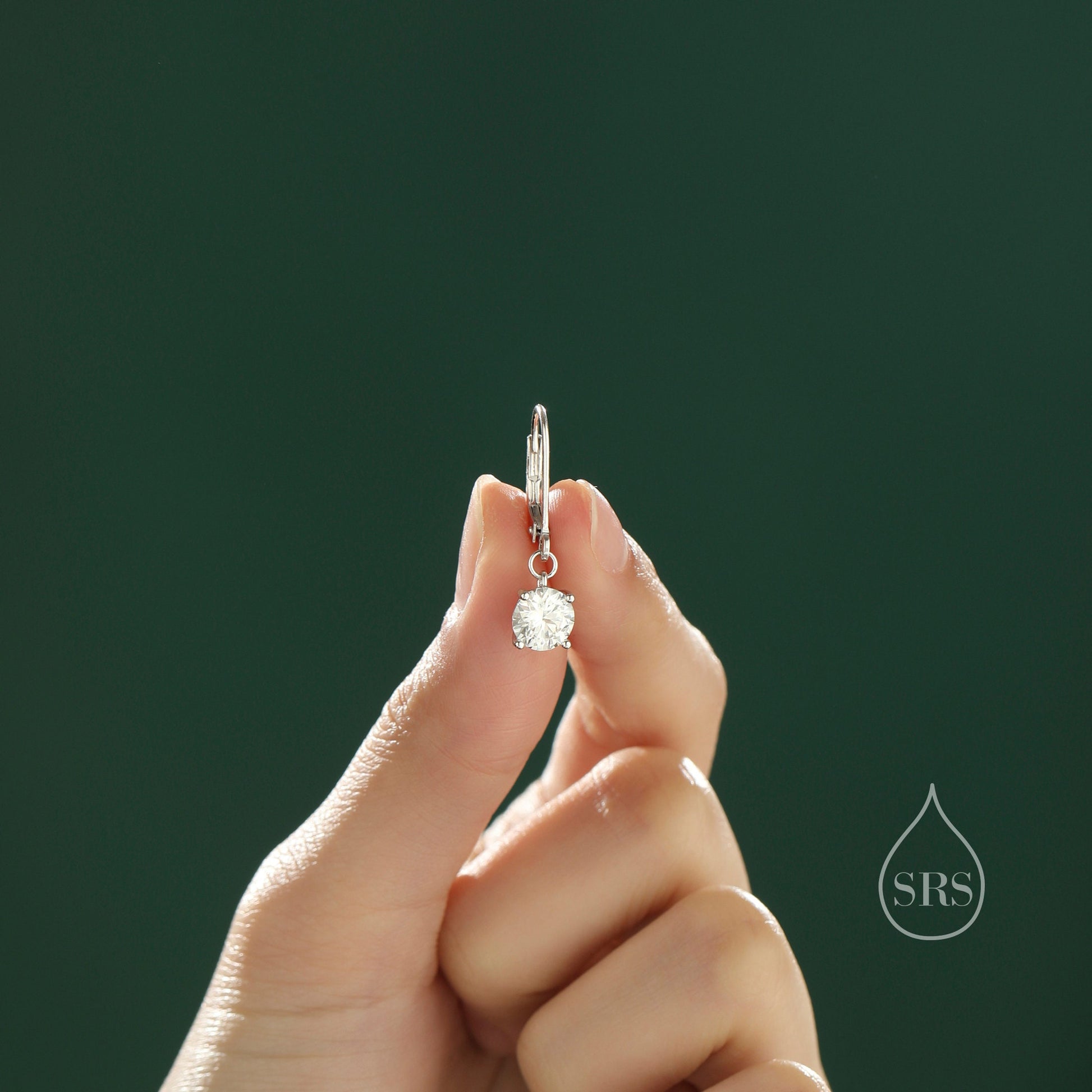 Clear CZ Lever Back Hoop in Sterling Silver, 2 Sizes Available, 6mm or 6.5mm, Minimalist Simple Crystal Leverback Hoop Earrings