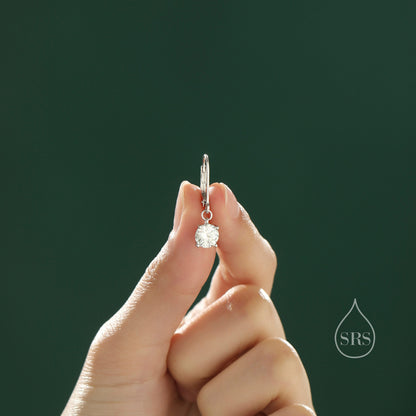 Clear CZ Lever Back Hoop in Sterling Silver, 2 Sizes Available, 6mm or 6.5mm, Minimalist Simple Crystal Leverback Hoop Earrings