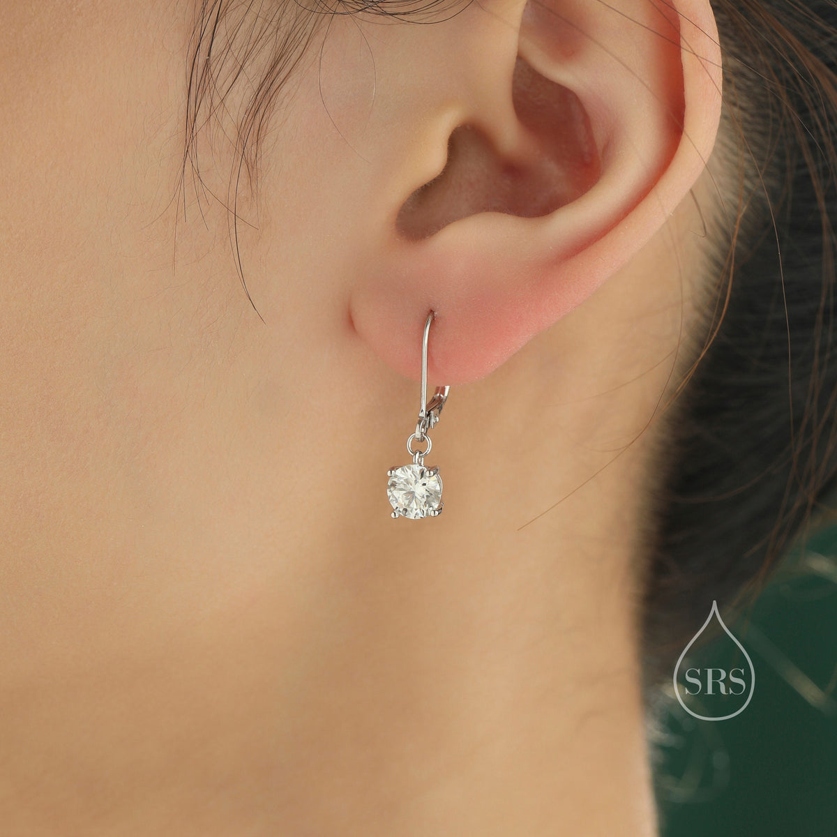 Clear CZ Lever Back Hoop in Sterling Silver, 2 Sizes Available, 6mm or 6.5mm, Minimalist Simple Crystal Leverback Hoop Earrings