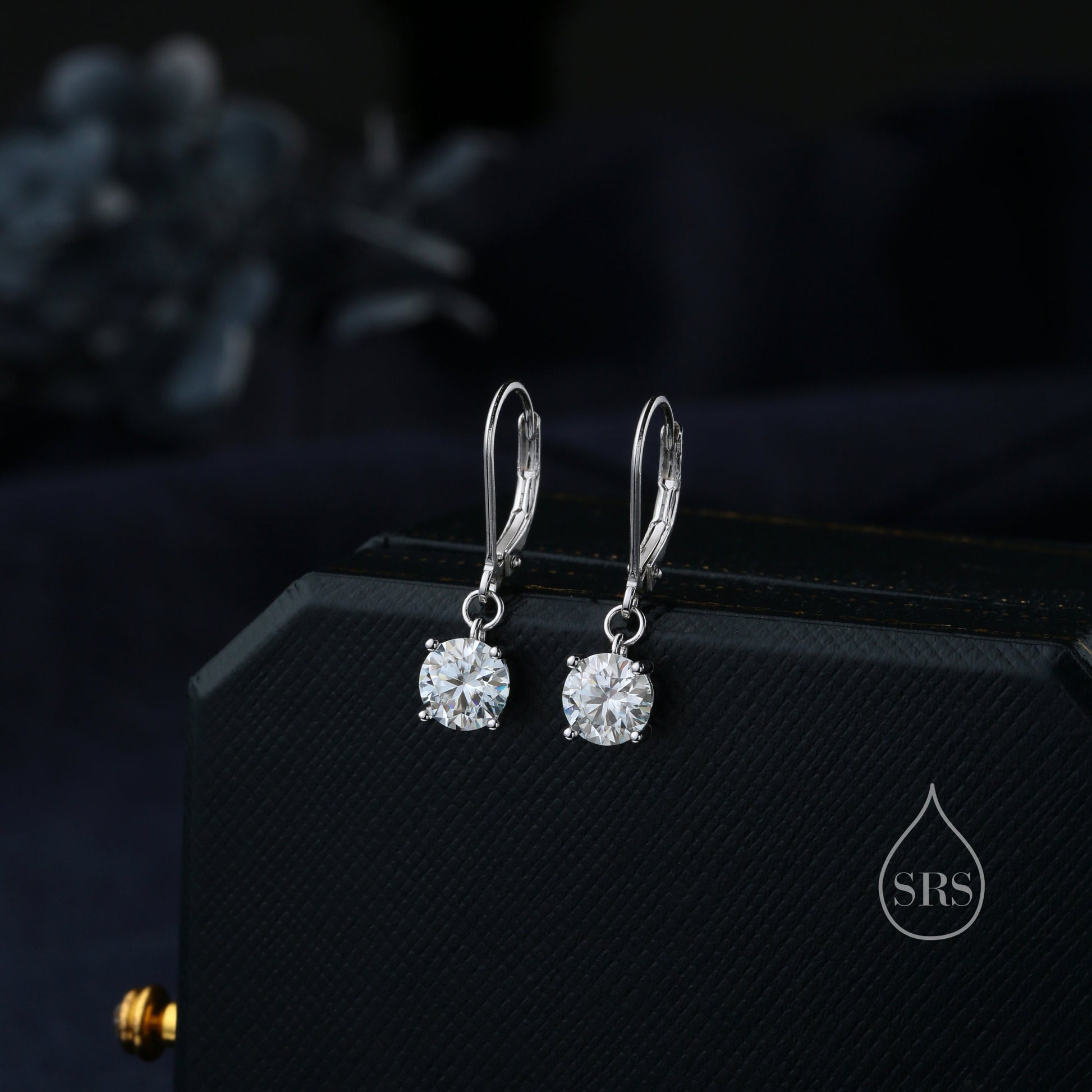 Clear CZ Lever Back Hoop in Sterling Silver, 2 Sizes Available, 6mm or 6.5mm, Minimalist Simple Crystal Leverback Hoop Earrings