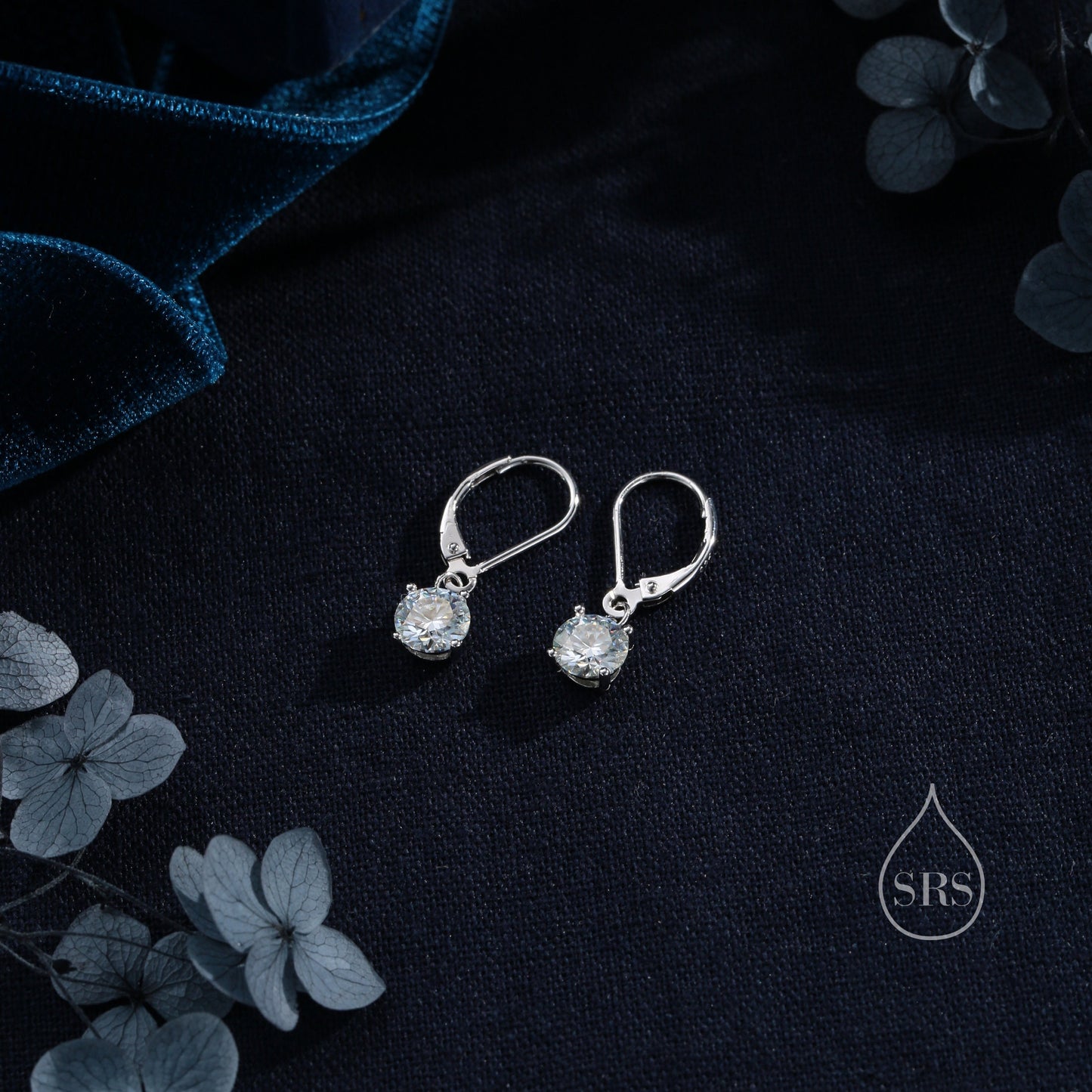 Clear CZ Lever Back Hoop in Sterling Silver, 2 Sizes Available, 6mm or 6.5mm, Minimalist Simple Crystal Leverback Hoop Earrings