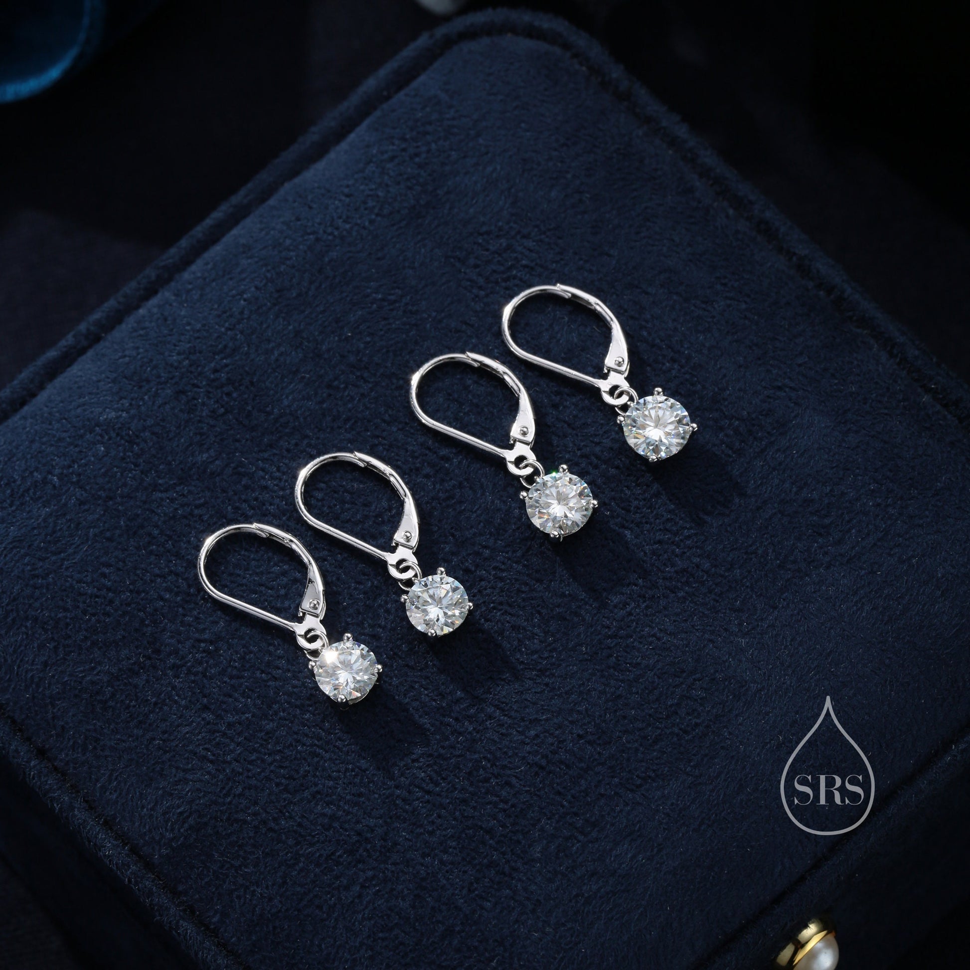 Clear CZ Lever Back Hoop in Sterling Silver, 2 Sizes Available, 6mm or 6.5mm, Minimalist Simple Crystal Leverback Hoop Earrings