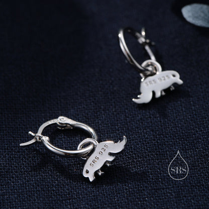 Sterling Silver Rhino Dangle Huggie Hoops, Detachable Rhinoceros Hoop Earrings, Dainty Dangle Earrings, Rhino Earrings