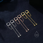 Tiny CZ Starburst Dangle Chain Huggie Hoop Earrings in Sterling Silver, Silver, Gold or Rose Gold, North Star Earrings, Sunburst Earrings