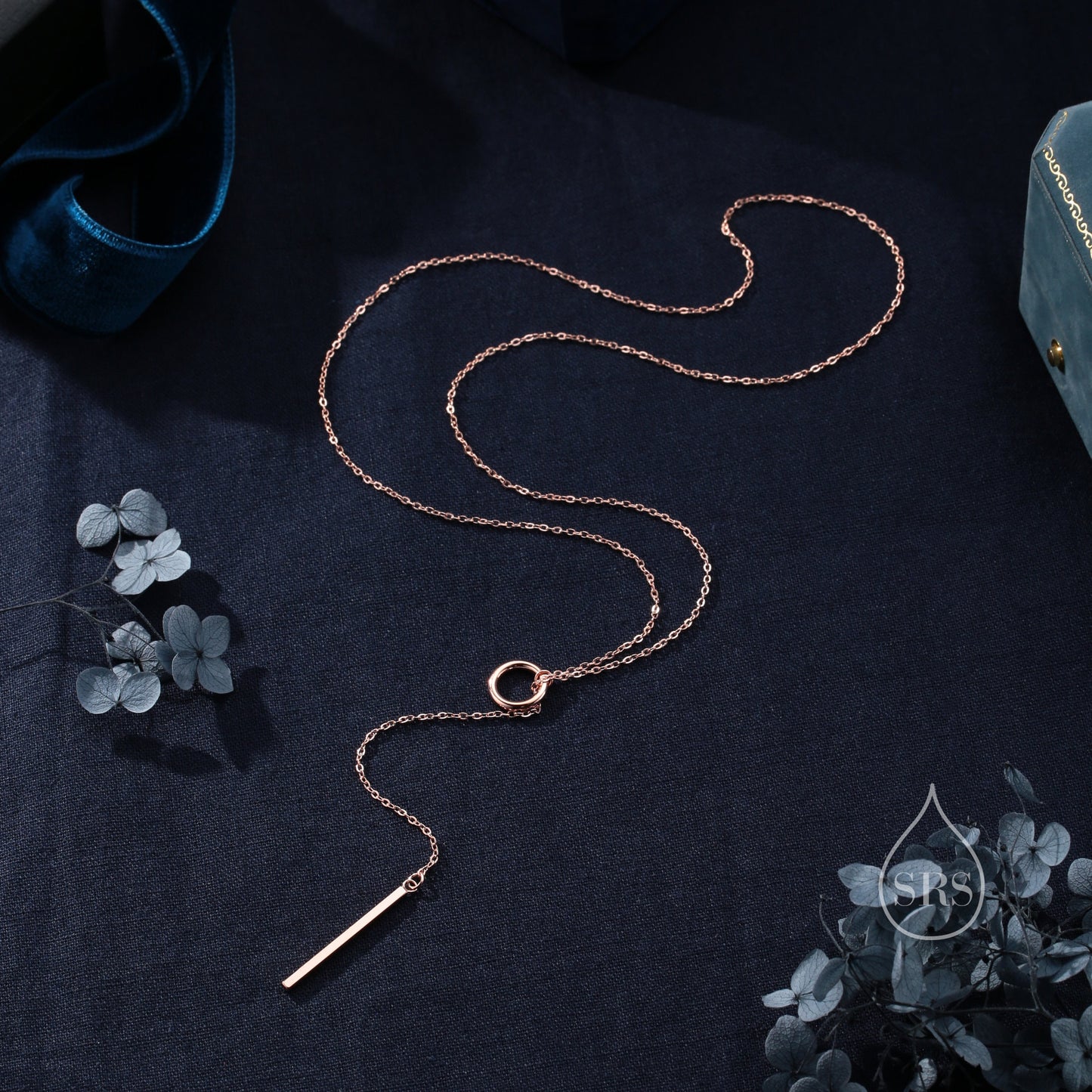 Sterling Silver Minimalist Circle and Bar Lariat Necklace, Silver or Gold or Rose Gold, Y Necklace, Eternity, Circle Bar Necklace