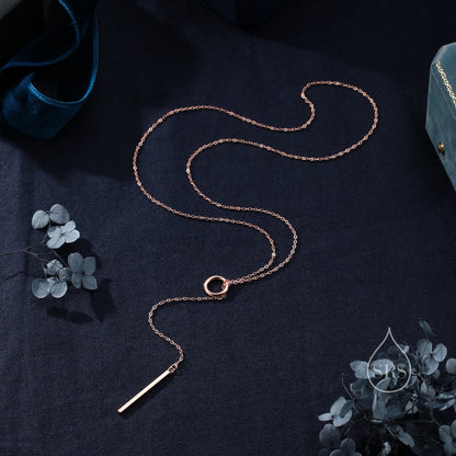 Sterling Silver Minimalist Circle and Bar Lariat Necklace, Silver or Gold or Rose Gold, Y Necklace, Eternity, Circle Bar Necklace