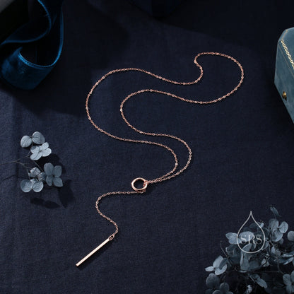 Sterling Silver Minimalist Circle and Bar Lariat Necklace, Silver or Gold or Rose Gold, Y Necklace, Eternity, Circle Bar Necklace