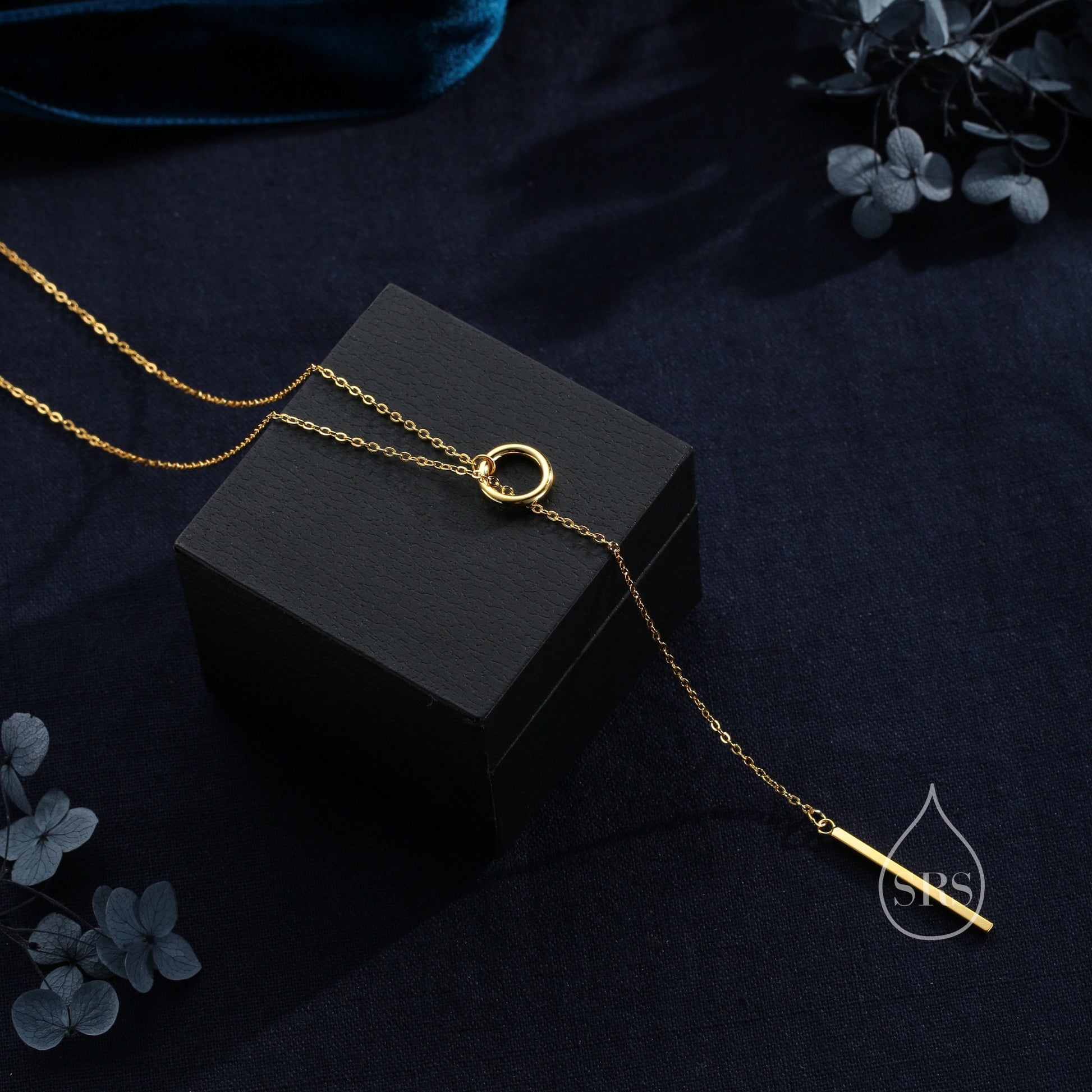 Sterling Silver Minimalist Circle and Bar Lariat Necklace, Silver or Gold or Rose Gold, Y Necklace, Eternity, Circle Bar Necklace