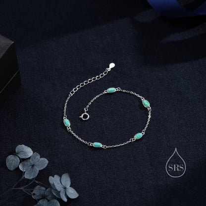 Aqua Green Oval Satellite Bracelet in Sterling Silver, Silver or Gold, Simulated Green Opal Bracelet, Oval Opal Motif Bracelet