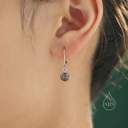 Mystic Black CZ Lever Back Hoop in Sterling Silver, 2 Sizes Available, 6mm or 6.5mm, Minimalist Simple Crystal Leverback Hoop Earrings