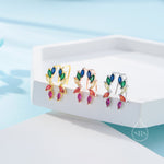 Rainbow Marquise CZ Cluster Crawler Earrings in Sterling Silver, Silver or Gold, Marquise CZ Cluster Crawler, Cluster Earrings