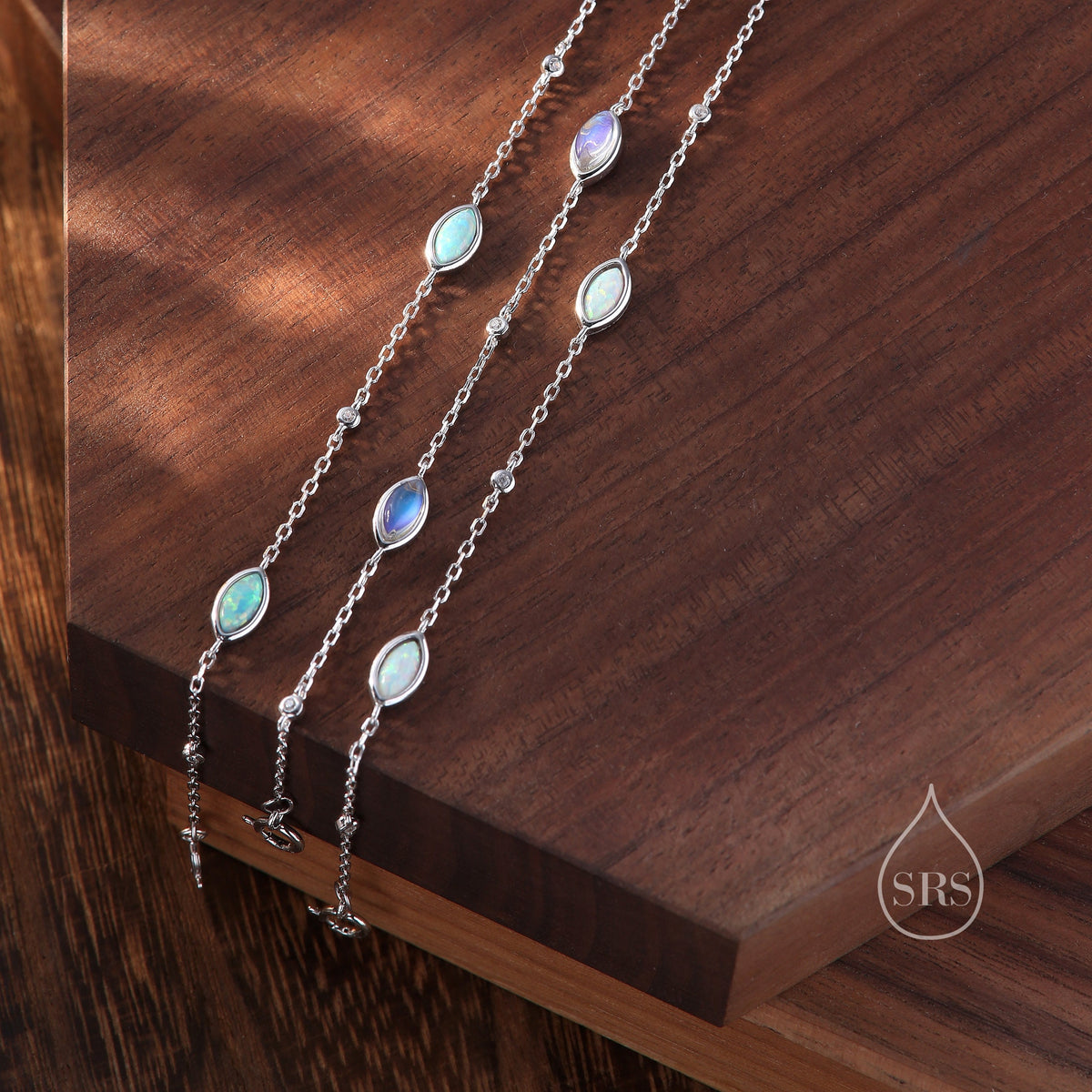 Moonstone Marquise Satellite Bracelet in Sterling Silver, Silver or Gold, Simulated Moonstone Bracelet, Marquise Moonstone Motif Bracelet