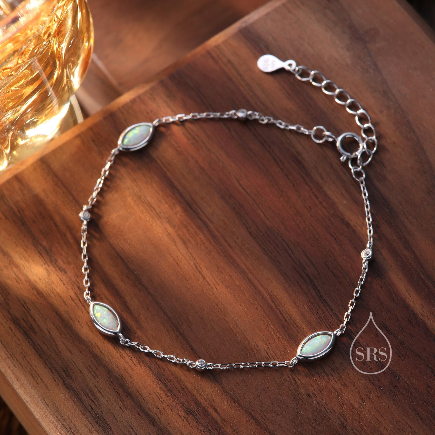 White Fire Opal Marquise Station Bracelet