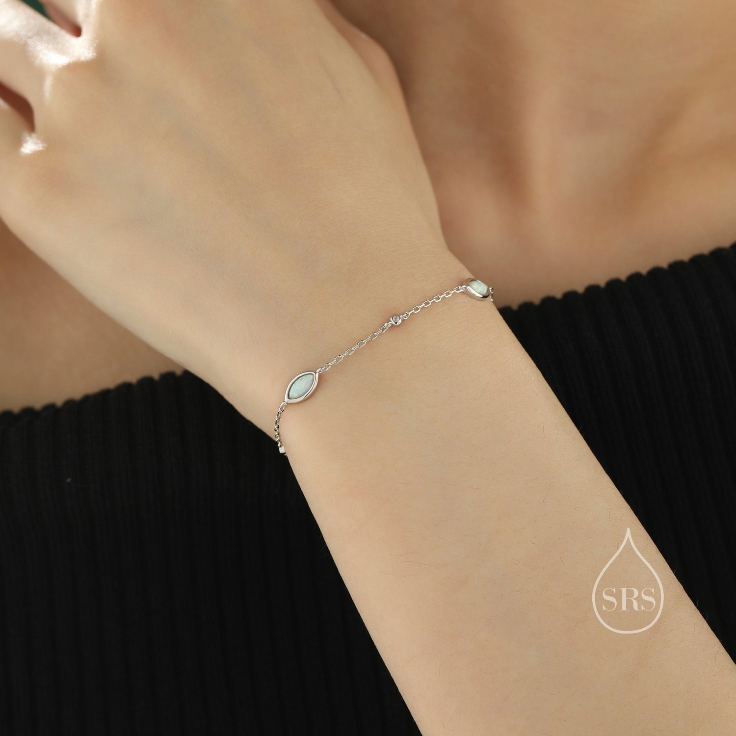 White Fire Opal Marquise Station Bracelet