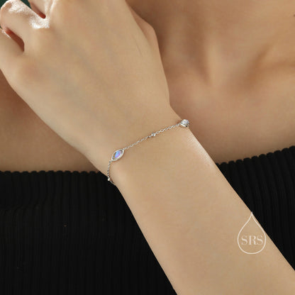 Moonstone Marquise Satellite Bracelet in Sterling Silver, Silver or Gold, Simulated Moonstone Bracelet, Marquise Moonstone Motif Bracelet