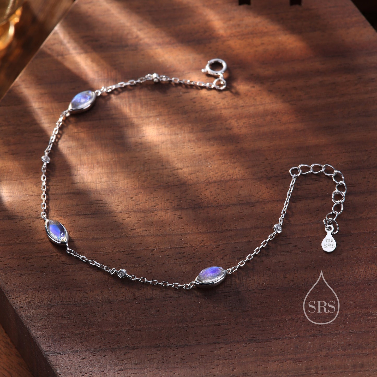 Moonstone Marquise Satellite Bracelet in Sterling Silver, Silver or Gold, Simulated Moonstone Bracelet, Marquise Moonstone Motif Bracelet