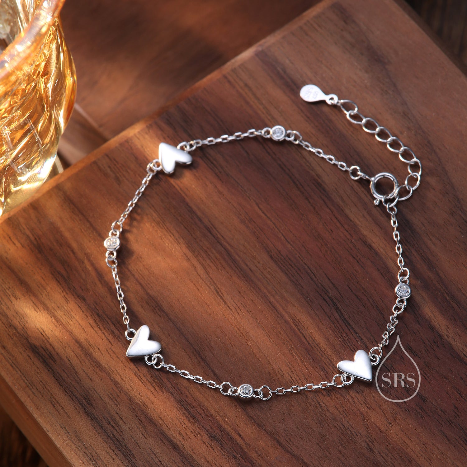 CZ Heart Trio Charm Bracelet