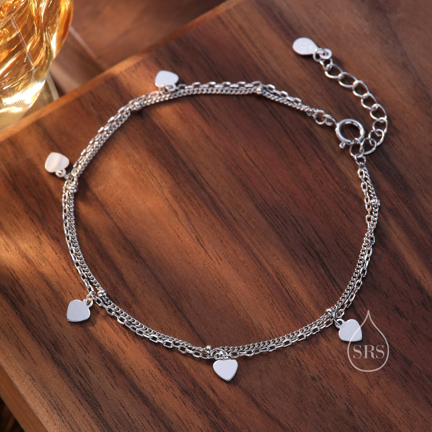 Double Layer Heart Dangle Charm Bracelet