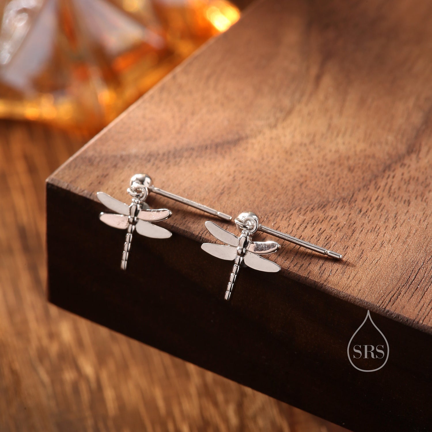 Sterling Silver Dragonfly Drop Stud Earrings, Silver or Gold or Rose Gold, Dragonfly Dangle Earrings, Dragonfly Earrings, Insect Earrings