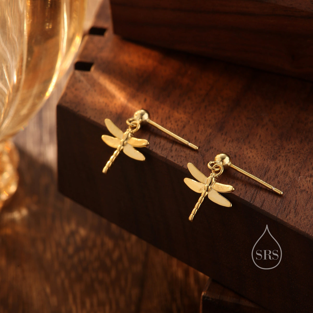 Sterling Silver Dragonfly Drop Stud Earrings, Silver or Gold or Rose Gold, Dragonfly Dangle Earrings, Dragonfly Earrings, Insect Earrings