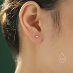 Tiny Pink CZ Barbell Earrings in Sterling Silver, 3mm or 4mm CZ Screw Back Dot Earrings, Screwback Earrings, October Birthstone