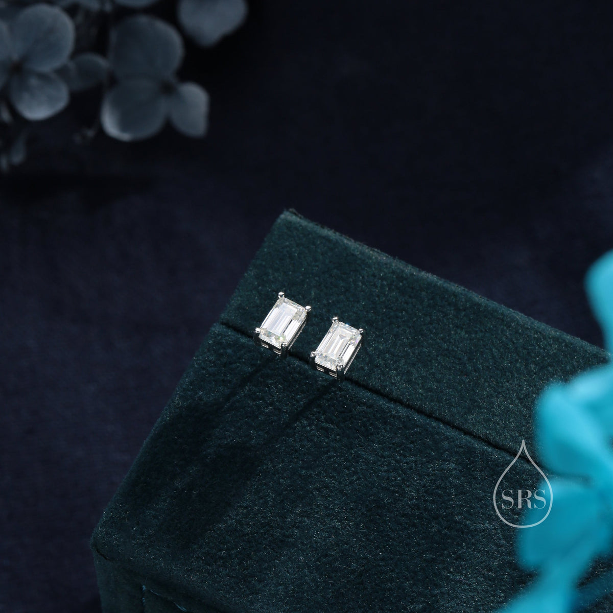 0.8Ct Radiant Cut Moissanite Diamond Stud Earrings in Sterling Silver, Radiant Cut Earrings, 4x6mm, Four Prong Set, Rectangular Moissanite