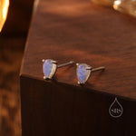 Sterling Silver Droplet Moonstone Stud Earrings, Mermaid Colour Stud Earrings, Simulated Moonstone Glass Prong Set Earrings, Minimalist