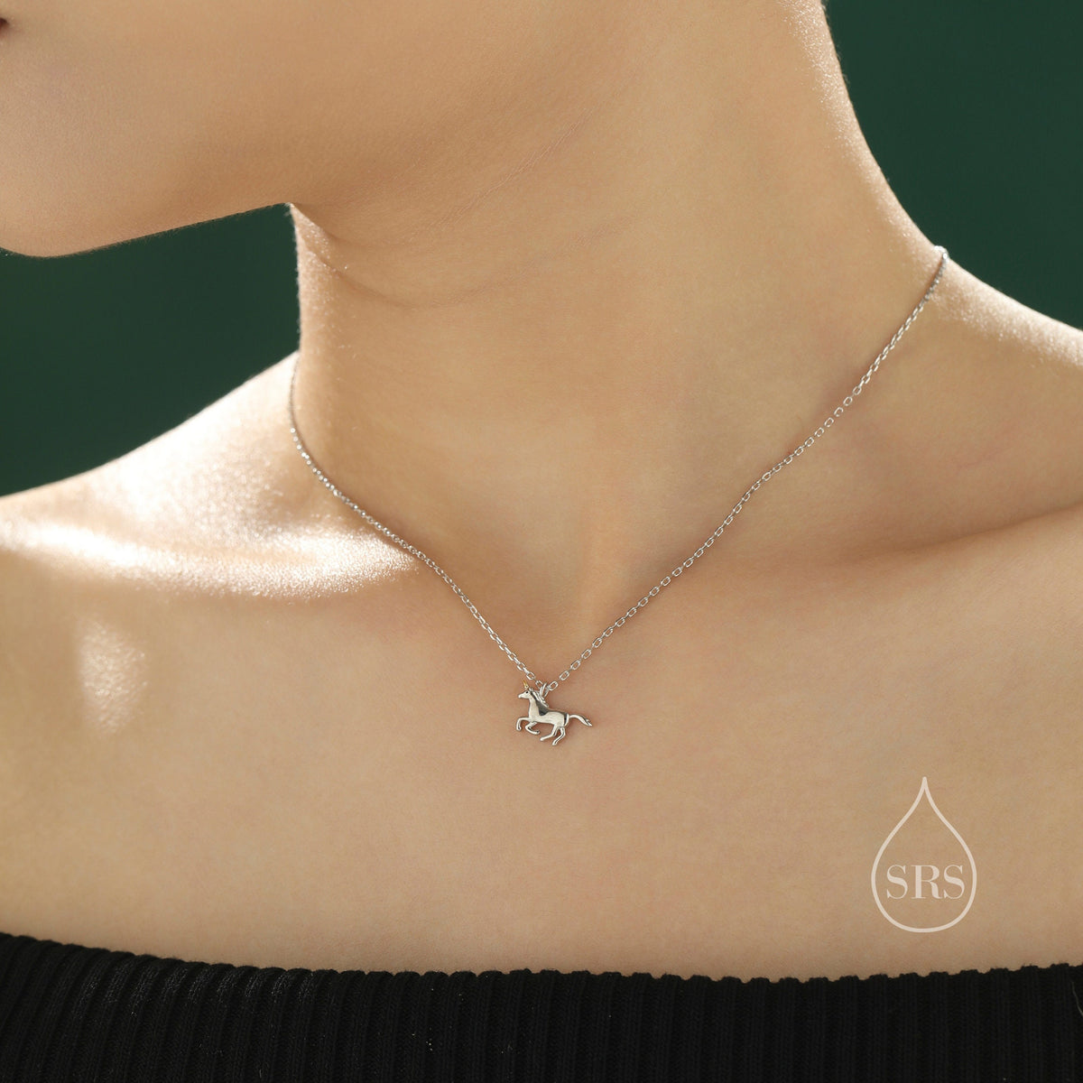 Tiny Unicorn Horse Necklace in Sterling Silver, Adjustable 16'' - 18''; - Cute Quirky and Fun Jewellery, Unicorn Horse Pendant Necklace
