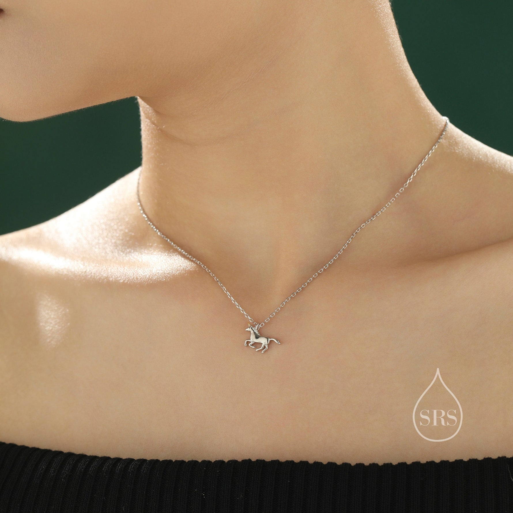 Tiny Unicorn Horse Necklace in Sterling Silver, Adjustable 16'' - 18''; - Cute Quirky and Fun Jewellery, Unicorn Horse Pendant Necklace