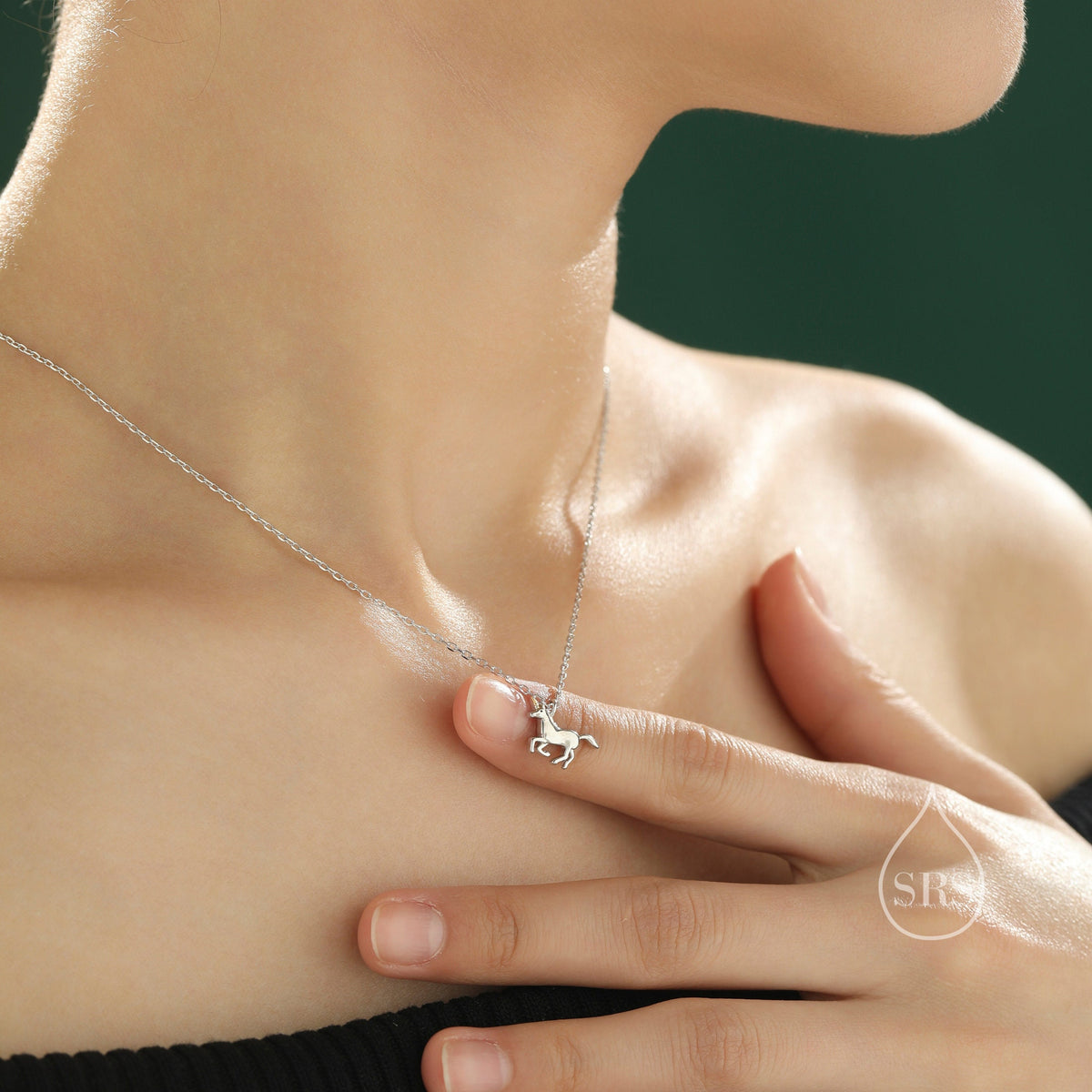 Tiny Unicorn Horse Necklace in Sterling Silver, Adjustable 16'' - 18''; - Cute Quirky and Fun Jewellery, Unicorn Horse Pendant Necklace