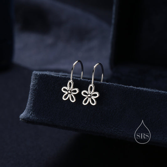 Sterling Silver Forget-me-not Flower Drop Hook Earrings, Silver or Gold or Rose Gold, Daisy Earrings, Minimalist Forget me not Earrings