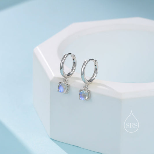 Tiny Moonstone Huggie Hoop Earrings in Sterling Silver, 4mm Simulated Moonstone Hoops, Silver or Gold or Rose Gold, Lab Moonstone Earrings