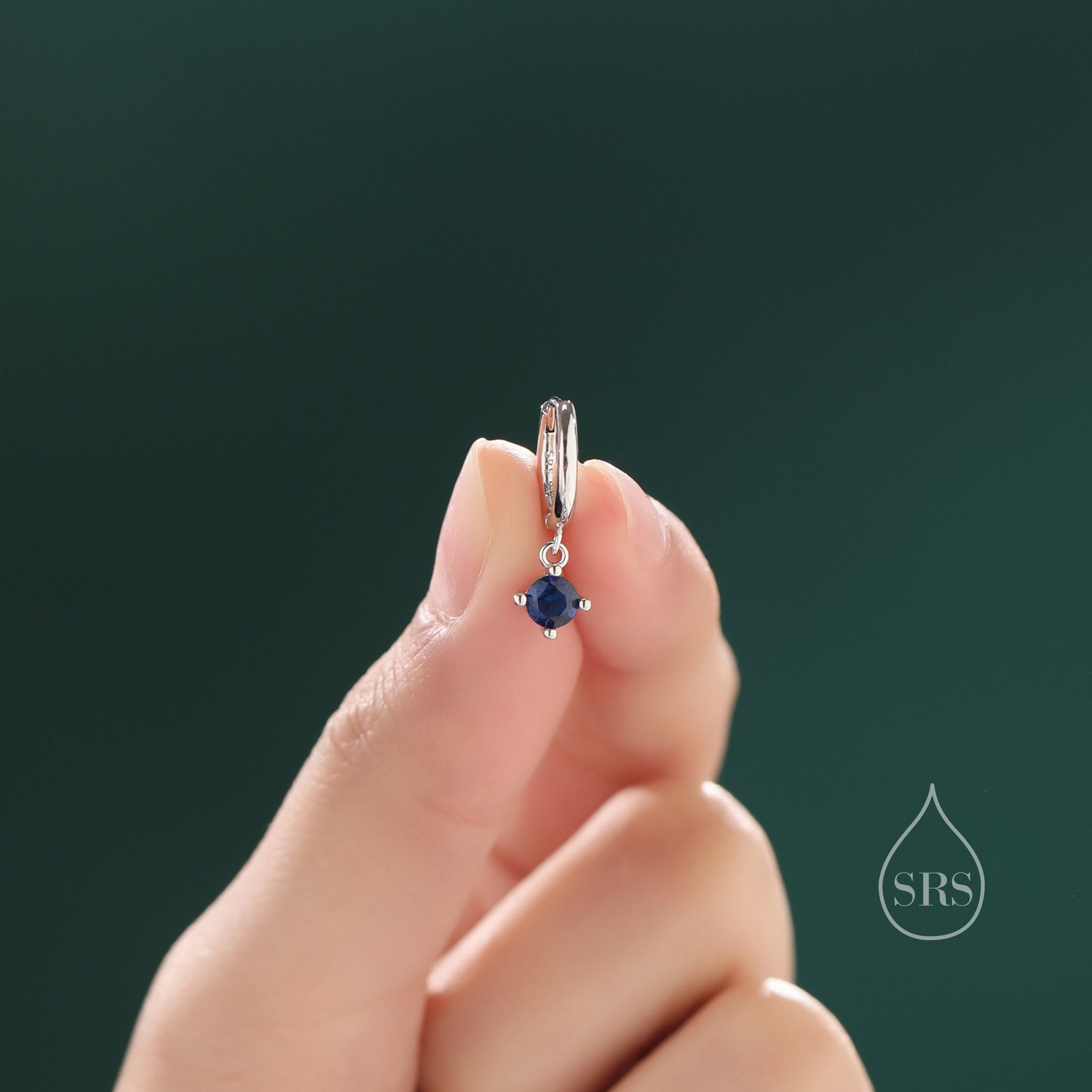 Tiny Sapphire Blue CZ Huggie Hoop in Sterling Silver, Silver or Gold or Rose Gold, Minimalist Simple Hoop Earrings, 4mm CZ Hoops
