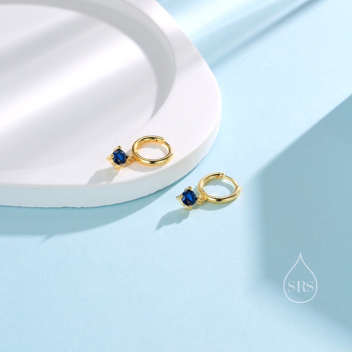 Tiny Sapphire Blue CZ Huggie Hoop in Sterling Silver, Silver or Gold or Rose Gold, Minimalist Simple Hoop Earrings,  4mm CZ Hoops